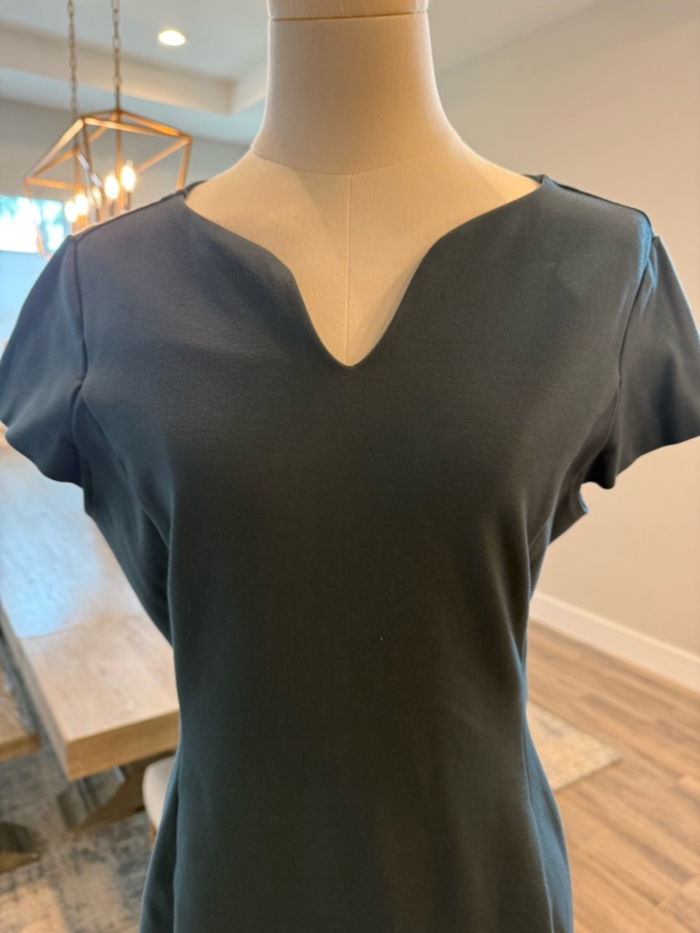 Ann Taylor Marine/Green Notch-Neck Shift Ponte Dress